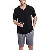 SlumberMee Mens Pajama Set Soft Cooling Viscose Summer Pjs Short Sleeve Sleepwear 2 Piece Crew Neck Loungewear with Pockets