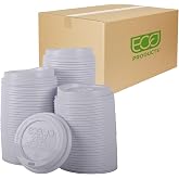 Eco-Products Ecolid Recycled Large Coffee Cup Lids, Case of 1000, White, Fits 10-20oz Hot Cups, Made from 25% Post-Consumer Recycled Plastic Polystyrene, Made in the U.S.A.