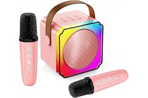 AUUGUU Karaoke Machine, Portable Speaker with Microphones, Birthday Family Party Gifts for Kids Girls Boys 3 4 5 Year Old