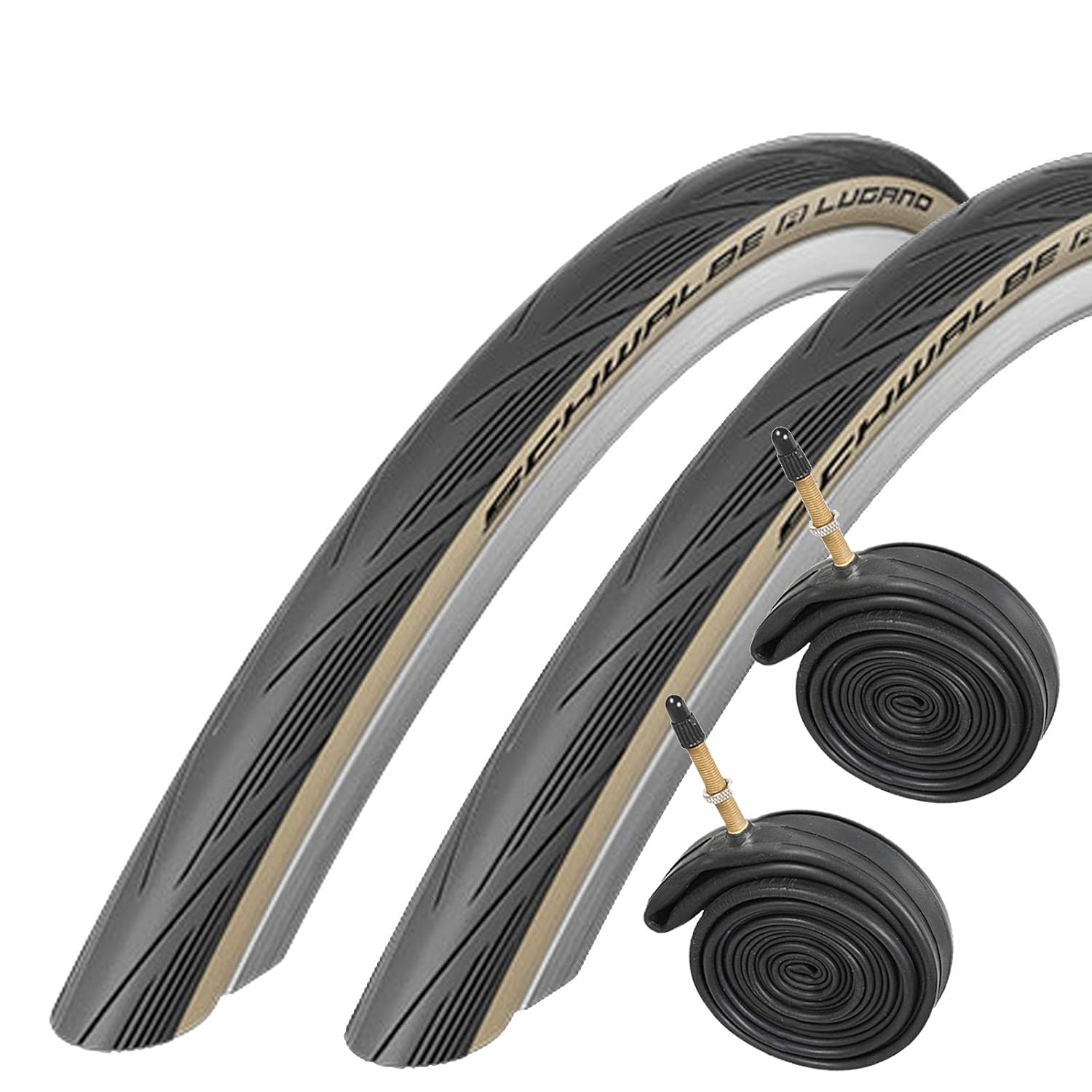 thumbnail image 2 of Schwalbe Lugano 700x25c Road Bike Tyres - Pair, Black With Blue Stripes, Slick Tread, Kevlar Guard 2 of 6