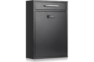 xydled Wall Mount Mailboxes with Combination Lock, Wall Mail Box for Outside, Locking Mailbox with Lock, Hanging Secured Postbox, Security Key Drop Box, 17.6H x 12.2L x 5.7W Inches, Black, XL Large