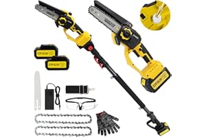 Autubin 2-in-1 Electric Pole Saw for Tree Trimming,1200W Brushless Cordless Pole Saw & 6 Inch Mini Chainsaw with 2 x 4.0Ah 21V Batteries,16 FT Max Reach & Multi-Angle, Tree Trimmer for Branch Cutting.