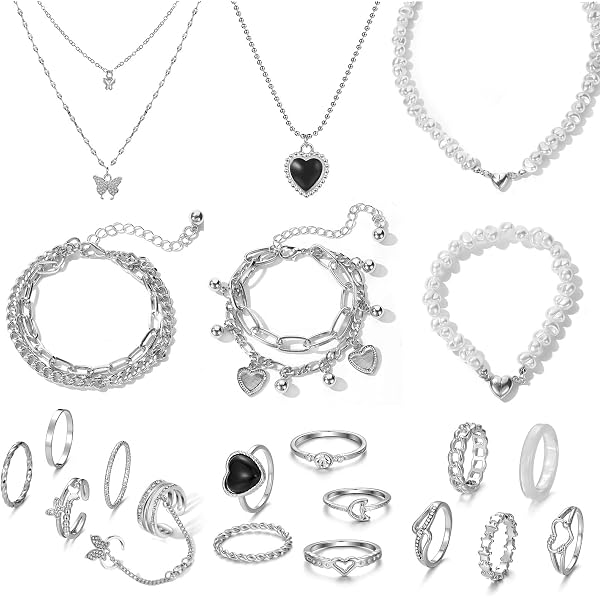 Parure Bijoux Cœur Pêche – Collier, Bracelet, Boucles D'oreilles, Bague – Or Et Diamants Blancs – Cadeau Saint-Valentin