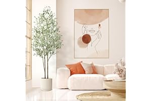 Alupssuc 6ft Artificial Olive Tree with Natural Wood Trunk & Lifelike Fruits, Fake Olive Tree with White Planter for Home Balcony Office Garden Room Decor Gift, 6 Feet, 72 in