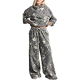 SHBECYDE Women 2 Piece Lounge Outfits Camo Hoodies Sweatpants Sets Maple Leaf Print Hooded Sweatshirt Sweatpants Tracksuits