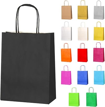 Thepaperbagstore 10 Black Small Paper Party Bags With Handles 18x22x8cm