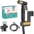 BARROCK Handheld Bidet Sprayer for Toilet, Stainless Steel Metal Made Baby Cloth Diaper Spraying Kit, Bathroom Toilet Bidet Attachment Set for Bathing Pets and Feminine Washing,Matte Black and Gold