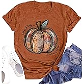 Fall Shirts for Women Halloween Pumpkin Graphic Tees Thanksgiving Family Turkey Tops Cute Autumn Thanksgiving T-Shirt