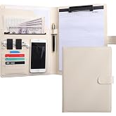 12.8 * 9.6 inch Portfolio Case Business Padfolio, Smart Phone is Usable in Document Organizer, Conference File Folder with A4/Letter Size Clipboard and Notepad - Beige