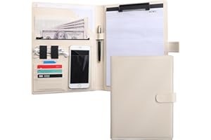 BIYAMI 12.8 * 9.6 inch Portfolio Case Business Padfolio, Smart Phone is Usable in Document Organizer, Conference File Folder with A4/Letter Size Clipboard and Notepad - Beige