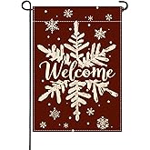 Artofy Welcome Christmas Snowflake Small Decorative Garden Flag, Red Xmas Yard Lawn Outside Decor, Winter Holiday Burlap Outdoor Home Decoration Double Sided 12 x 18