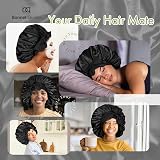 BONNET QUEEN Silk Bonnet Sleeping Cap Large Black for Curly Hair view 2