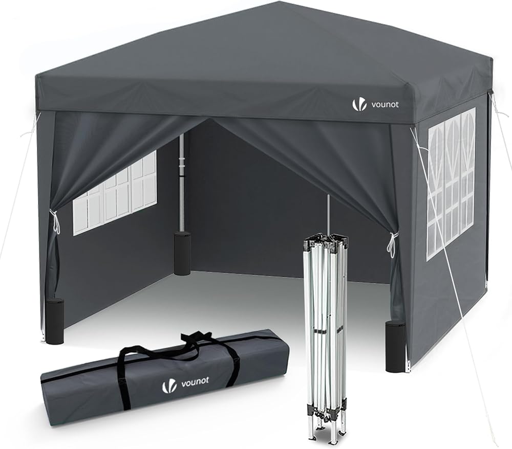VOUNOT 3m x 3m Pop Up Gazebo with Sides 4 Weight Bags Grey