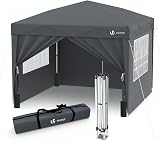 VOUNOT 3m x 3m Pop Up Gazebo with Sides 4 Weight Bags Grey