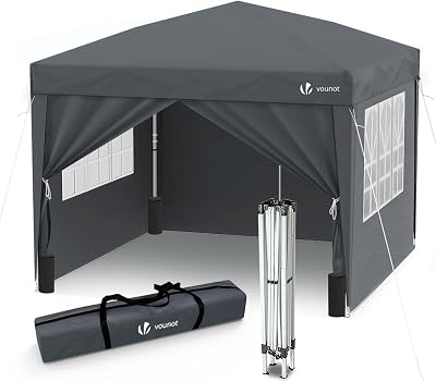 VOUNOT 3m x 3m Pop Up Gazebo with Sides 4 Weight Bags Grey