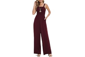 Prettyleaf Women's Petite Regular Tall Casual Loose Overalls Jumpsuits One Piece Sleeveless Wide Leg Pants Rompers