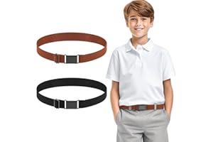 TIESOME 2PCS Adjustable Kids Elastic Belts, Stretch Waist Belts Black Metal Square Buckle Boys Belt for Pants Jeans Uniform