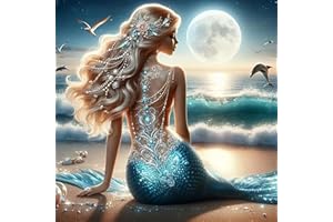GXGLLPZBY 5D Diamond Painting Kit for Adults Beginners,DIY Mermaid Moon Paint by Diamond Art Kits,Suitability Friends Full Round Drill Diamonds Dots Gem Art,Home Wall Decor 13.78x13.78 Inch