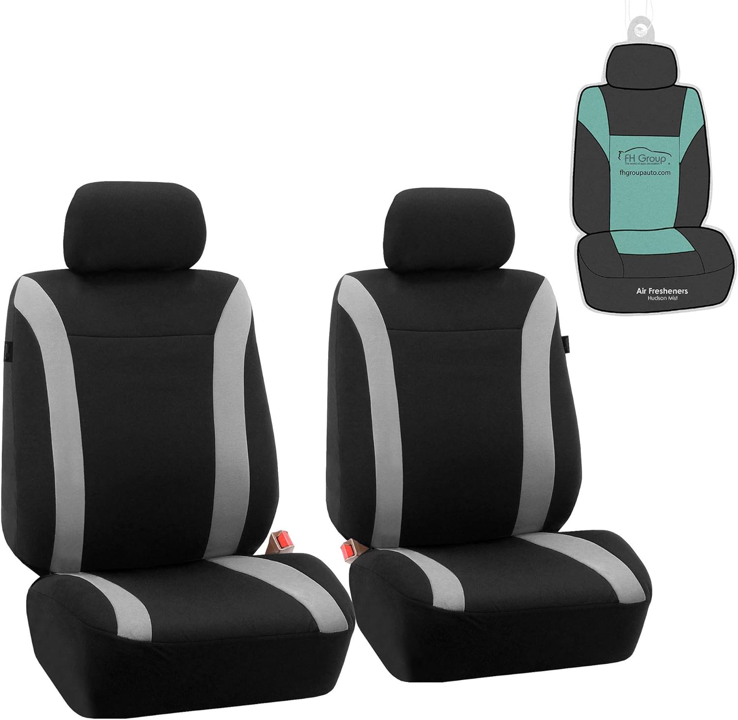 FH Group FB054102 Cosmopolitan Flat Cloth Pair Set Car Seat Covers, Airbag Compatible, Gray/Black Color w. Gift -Fit Most Car, Truck, SUV, or Van