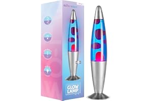 Glow Bright 16" Volcano Rocket Glow Lamp with Silver Base, Blue Liquid and Pink Wax, Novelty Lamp and Home Décor for Adults, Teens and Kids