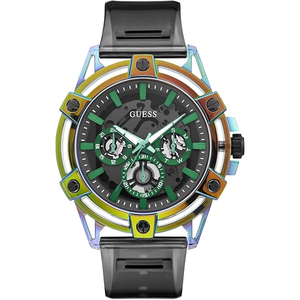 Guess Orologio Analogico Multicolore Modello GW0386G2 – Cinturino FLEX In Silicone E Pelle Con Quadrante Fenice
