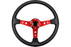 MOTAFAR Universal Racing Steering Wheel, Gaming Steering Wheel 13.6" 6 Bolts Grip Vinyl Leather Deep Dish with Horn Button for Race/Rally/Motorsport/Car Sim Driving(Red)