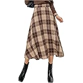 Floerns Women's Plaid A Line Skirt High Waisted Ruffle Hem Fall Checkered Long Skirts