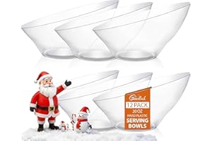 Goodluck 12 Pack Clear Plastic Serving Bowls for Party - 20 OZ Angled Disposable Serving Bowls for Wedding Party Chip, Candy, Salad & Fruit