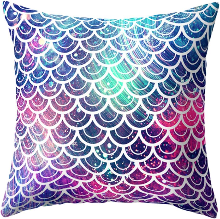 Profusion Circle Mermaid Fish Scales Throw Pillow Case Bed Sofa Cushion Cover Living Room Home Decor