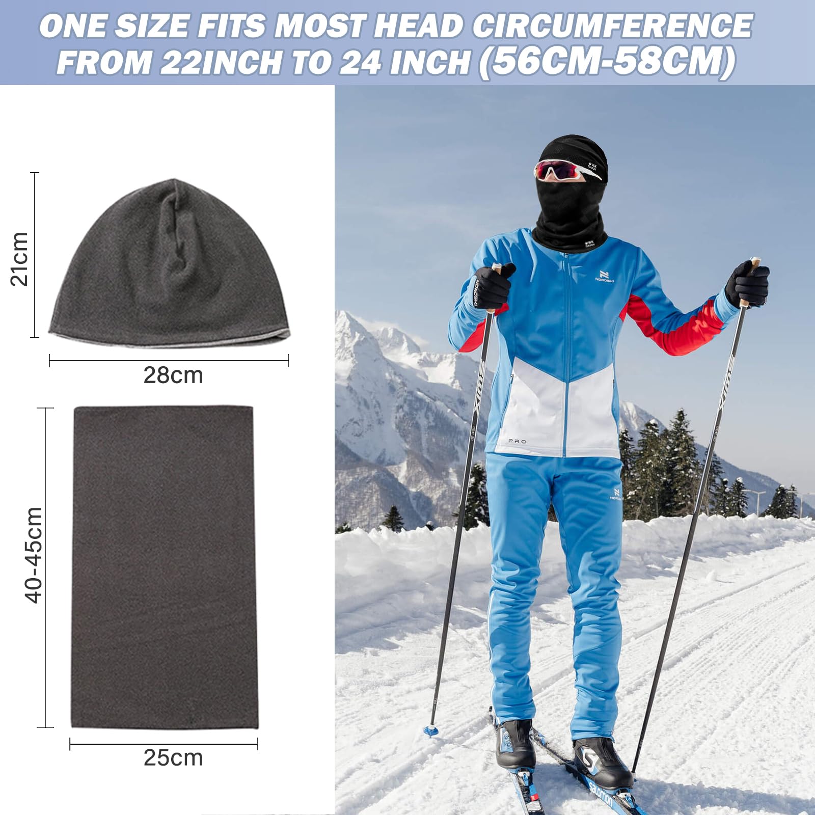 WK IEASON Winter Thermofleece Mütze Halswärmer Set, Winter Laufmütze und Thermosnoods, Unisex Schal und Fleece Mütze für Laufen Joggen Skifahren Radfahren Snowboarden Klettern Outdoor Sport 5
