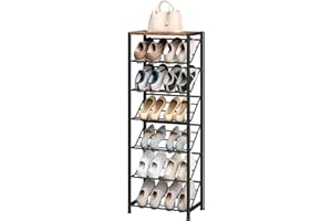 HOOBRO 7-Tier Shoe Rack, Narrow Slanted Shoe Organizer & Holder for Small Space, Industrial Metal Entryway Storage Shelf for 