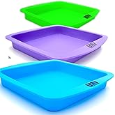 Deep Dish Container Tray | Non-Stick for Brownies - Cakes | 9.5" W x 8.75" L - 1.25" Depth | Bulk 3-Pack | Green (1) - Purple (1) - Blue (1)