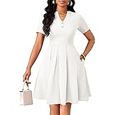 MarryUP Womens Short Sleeve V Neck Casual Semi-Formal Dress Wedding Guest Cocktail Dresses with Pockets