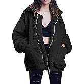Comeon Women's Coat Casual Lapel Fleece Fuzzy Faux Shearling Zipper Coats Warm Winter Oversized Outwear Jackets