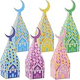 Eid Mubarak Treat Boxes,6Pcs Castle Moon Pattern Goodie Gift Boxes Ramadan Kareem Theme Candy Boxes for Muslim Islamic Eid Iftar Diwali Arty Favor Supplies, 6 Colors