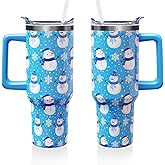 Xspatroias Merry Christmas 40 oz Tumbler with Lid Handle and Straw Christmas Snowman Stainless Steel Double Walled Insulated Cup Winter Holiday Xmas Travel Mug Gifts for Men and Women (1PC)
