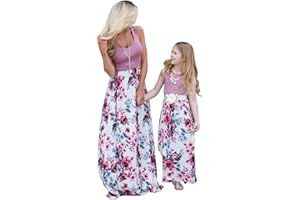 Qin.Orianna Mommy and Me Boho Floral Family Matching Maxi Dress with Pocket for Mother's Day