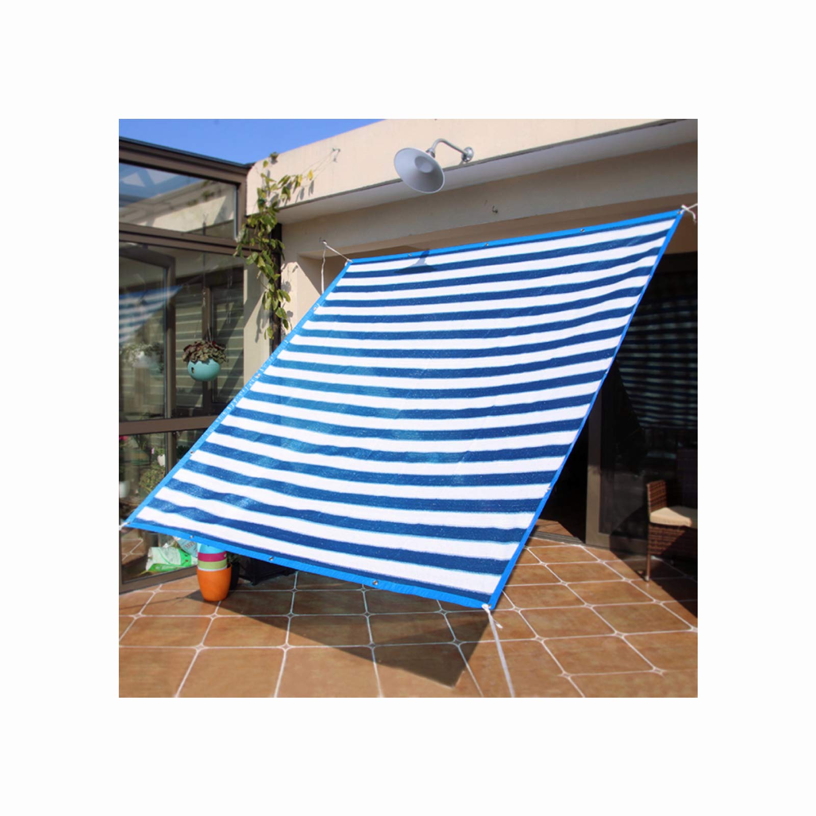 Sun Shade Sail Rectangle Sun Shade Canopy, Outdoor Permeable Sunblock Cloth Cover for Patio Backyard Lawn Garden, Blue and White(2 * 2m)