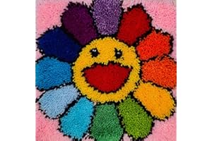YOOTOM Flower Latch Hook Rug Kit for Adult Kids, DIY Latch Hook Kits Crochet Mat Needlework Knotted Cushion Handcrafs, Color Pattern Pre-Printed & Pre-Cut Yarns, 20x20 in.