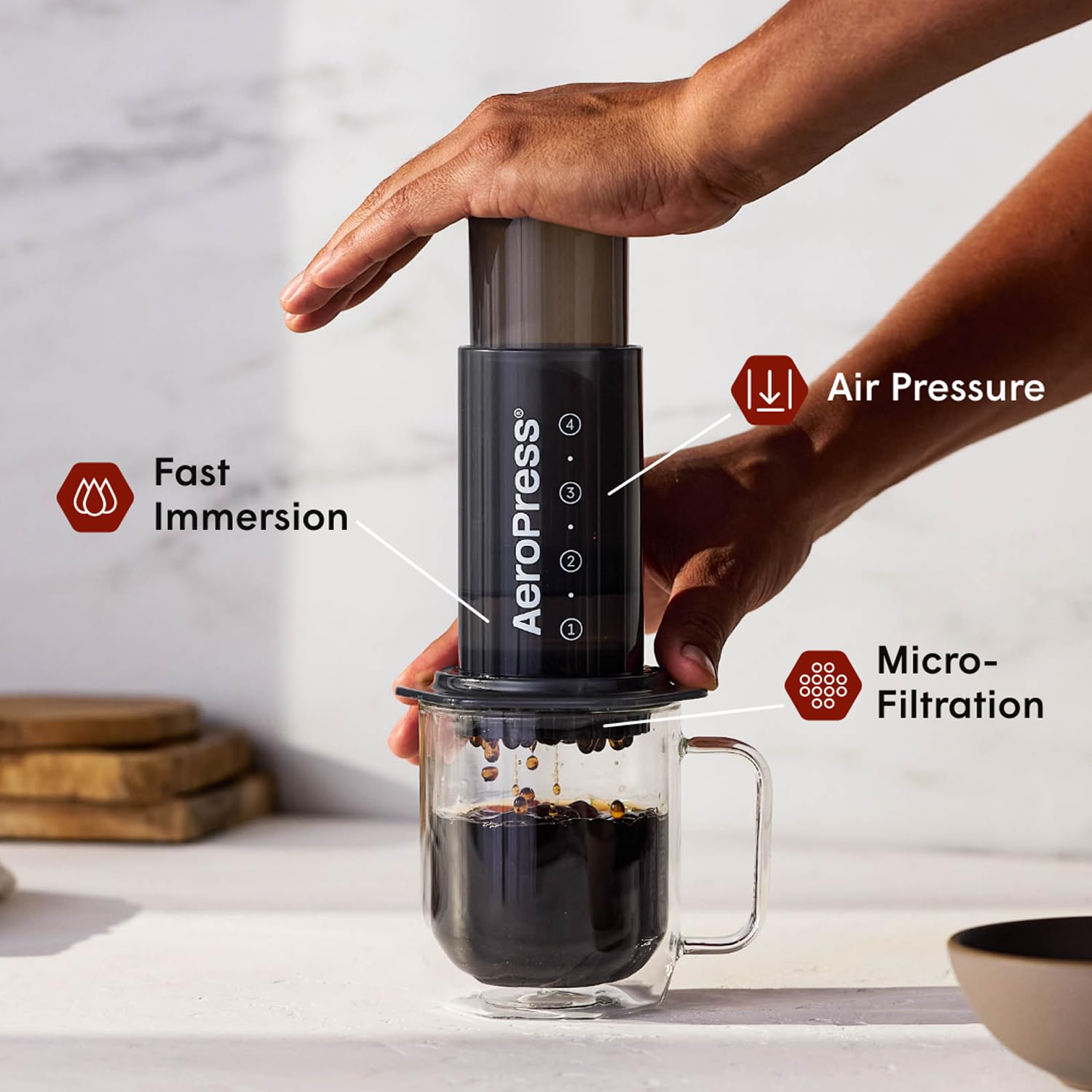 AeroPress Original Coffee Press - All-in-One French Press, Pour-Over & Espresso Style Manual Brewer, 2 Min Brew for Less Bitterness, More Flavor, Small Portable Coffee Maker, Travel & Camping