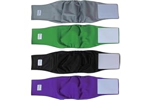 Teamoy 4pcs Reusable Wrap Diapers for Male Dogs, Washable Puppy Belly Band (S, Black+ Gray+ Green+ Purple)