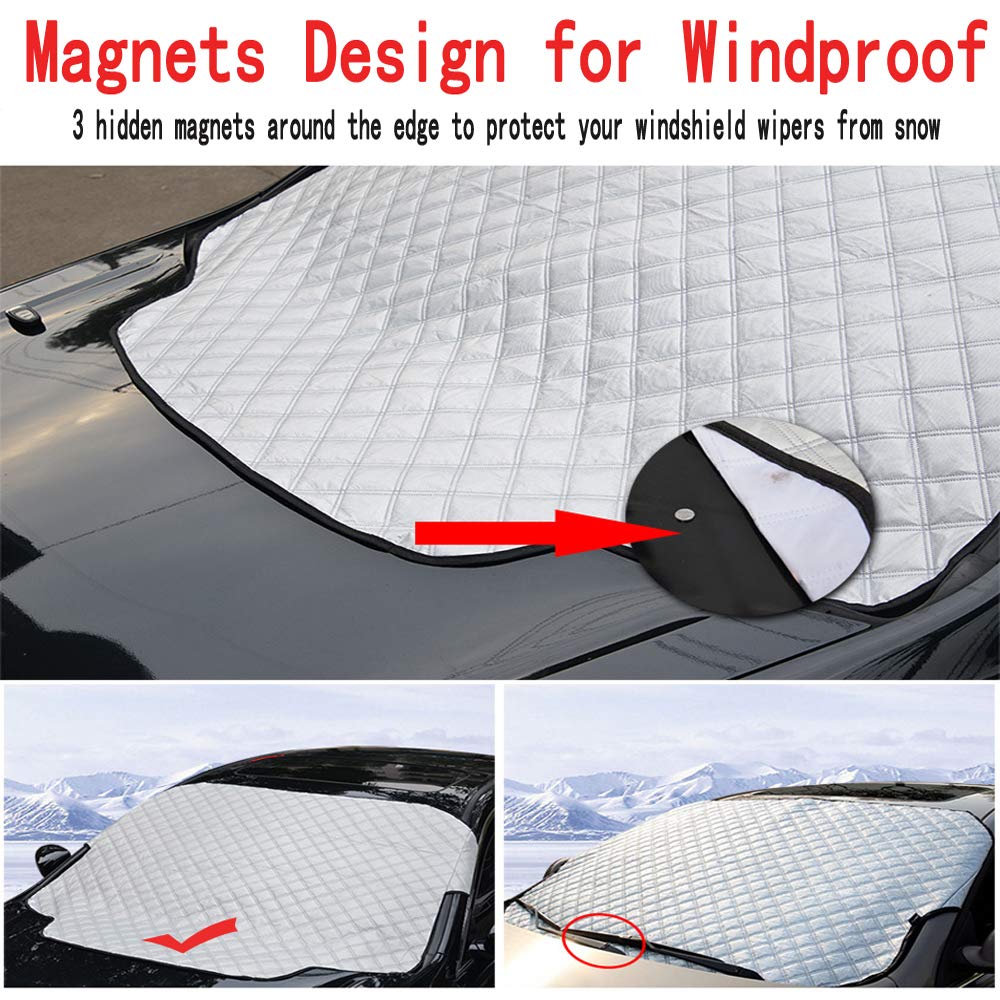 JZCreater Windshield Sun Shade & Snow Cover Protector, All Weather Car Front Windscreen Ice Frost Guard Covers,4-Layer Ultra Durable Waterproof Car Cover Fits Most of Car & SUV 72\