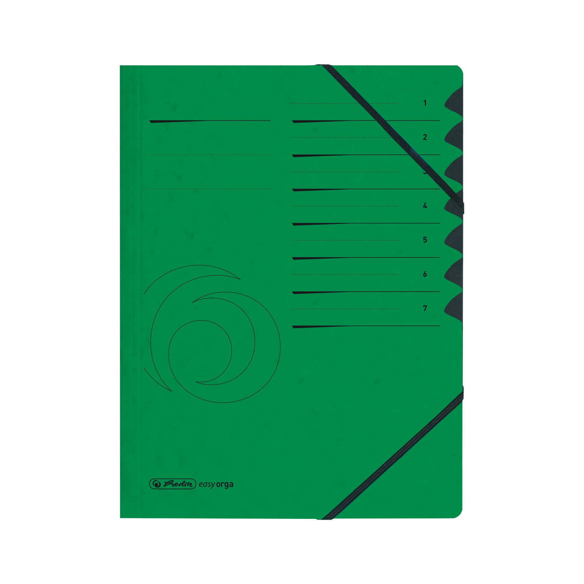 Herlitz Colorspan Part File Manilla Elasticated with Index Tabs 7-Part A4 Green Ref 10843225 โ image 1