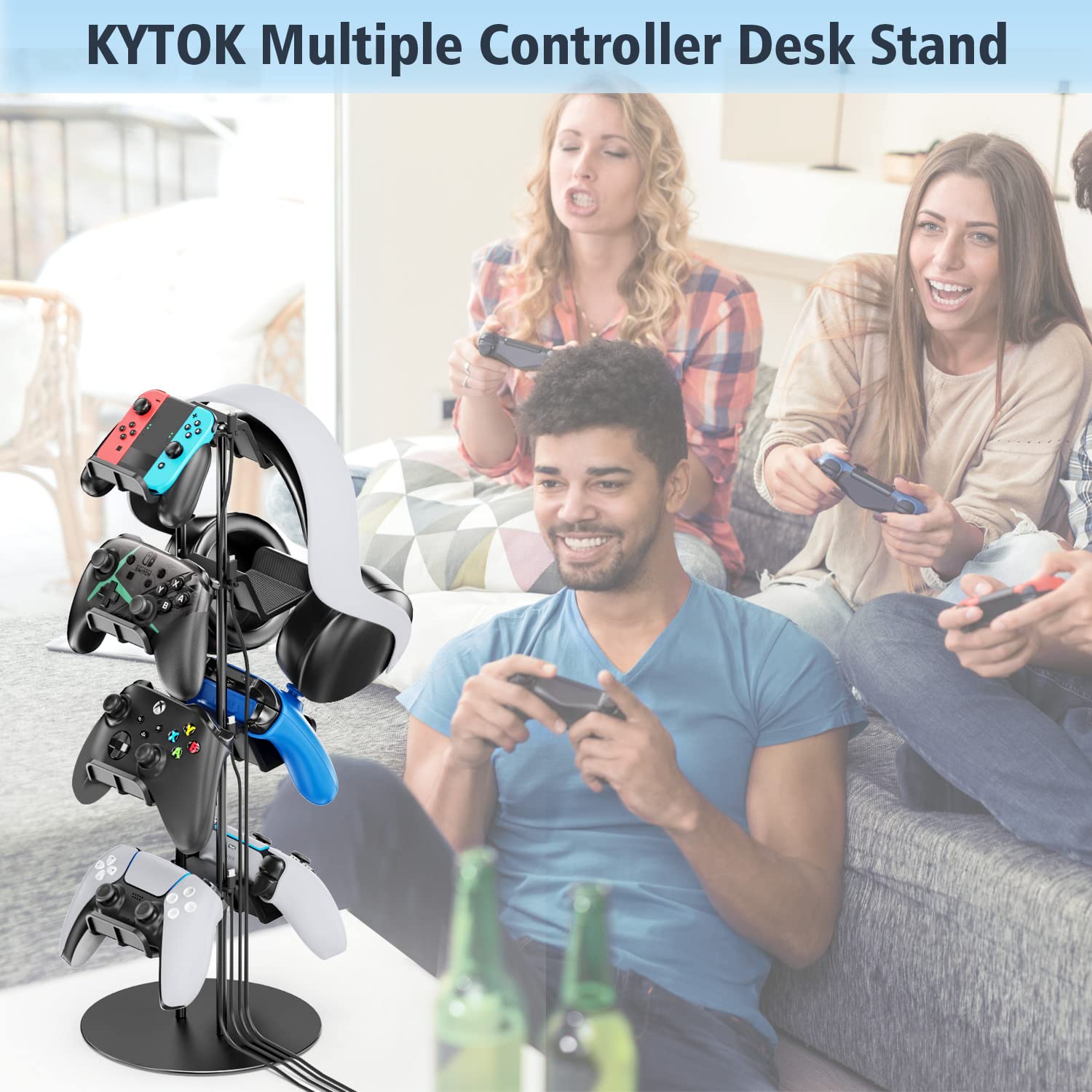 Gaming Deko Controller Halterung, 4-Stufen Controller Halter & Kopfhörer Halterung Tisch mit Kabel Gaming Organizer, Kopfhörer Halter für Universaler Controller/Headset, Gaming Zubehör Zimmer Deko 7