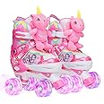 Unicorn Doll Kids Toddler Roller Skates for Girls,WESKIFAN Quad Skating Shoes with Shiny Light up Wheels&Adjustable Sizes Beginners rollerskates for Birthday Xmas Gifts,Patines para Niñas Niños