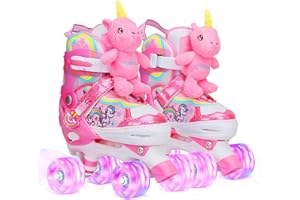 Unicorn Doll Kids Toddler Roller Skates for Girls,WESKIFAN Quad Skating Shoes with Shiny Light up Wheels&Adjustable Sizes Beginners rollerskates for Birthday Xmas Gifts,Patines para Niñas Niños