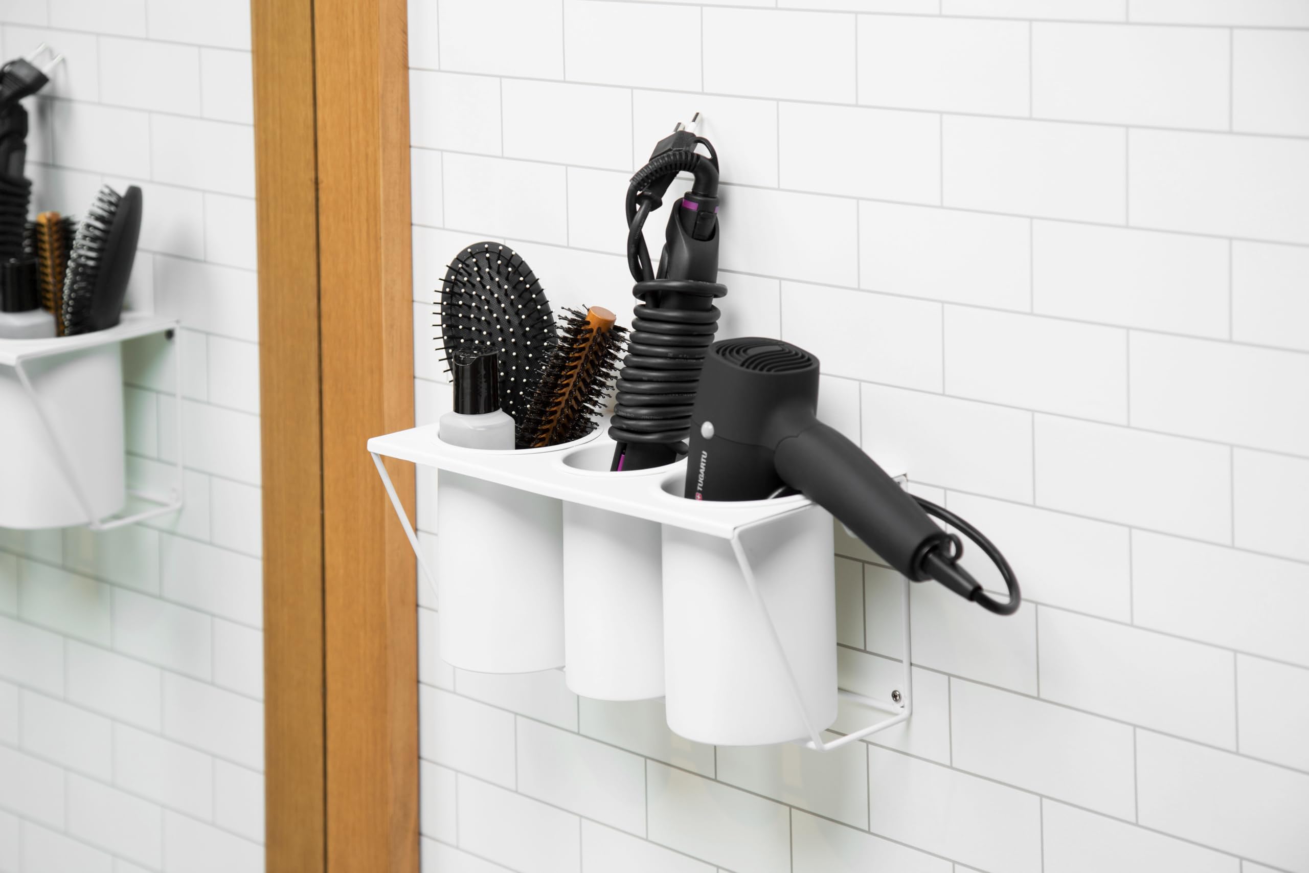 JACKCUBE DESIGN Wall Mount Hair Dryer Holder Hair Styling Product Care Tool Organiser Bath Supplies Accessories Tray Stand Storage Bathroom Steel Hair Dryer Holder: MK470 (White)