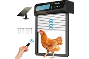 FURKID Automatic Chicken Coop Door with Timer, Light Sensor, LCD Display & Double Solar Panel Aluminum Coop Door, 100ft Remote Range & 4 Modes of Solar Powered Automatic Coop Door