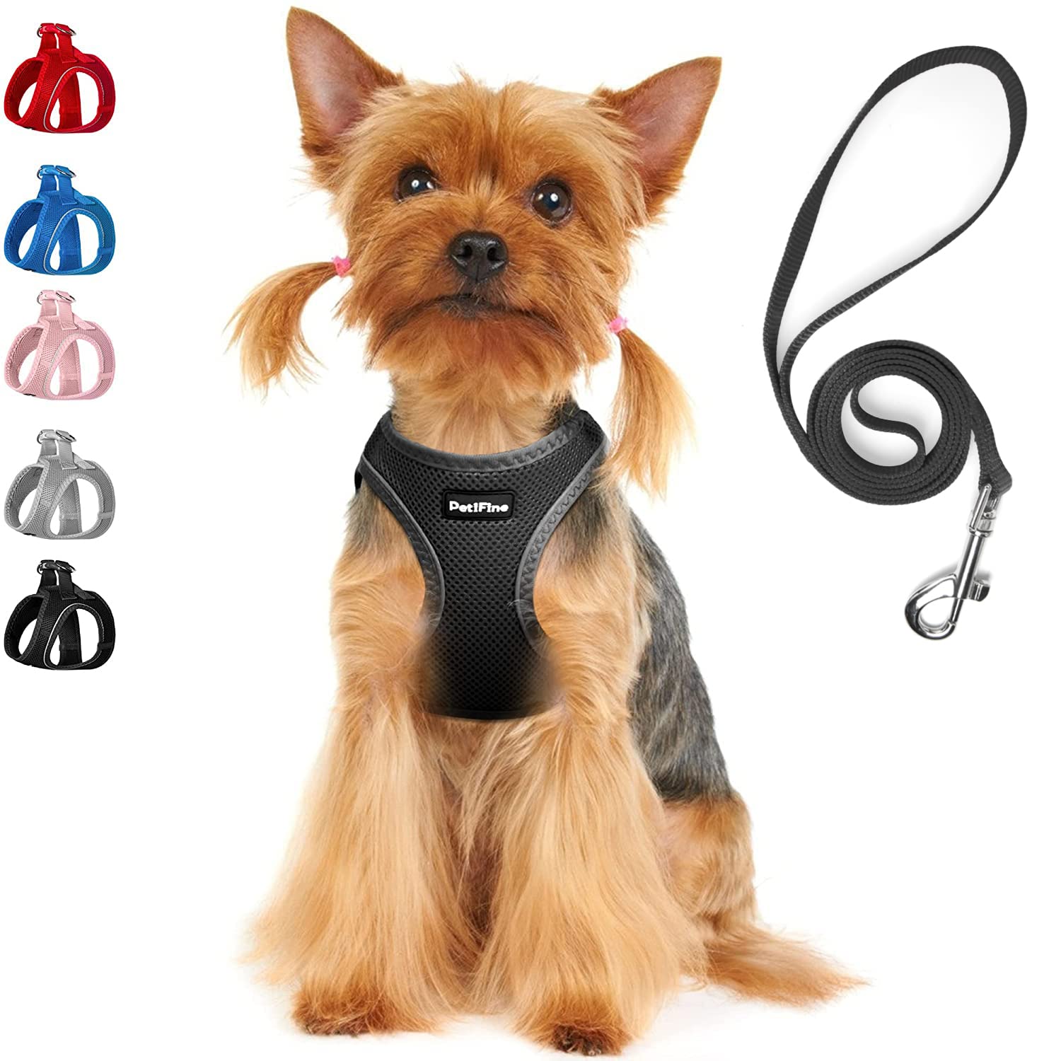 Photo 1 of PetiFine Extra Small Step in Dog Harness and Leash Set, Cat Harness and Leash Escape Proof, All Weather Mesh Reflective, Step-in Air Vest Harnesses for Puppy(XXXS, Black)