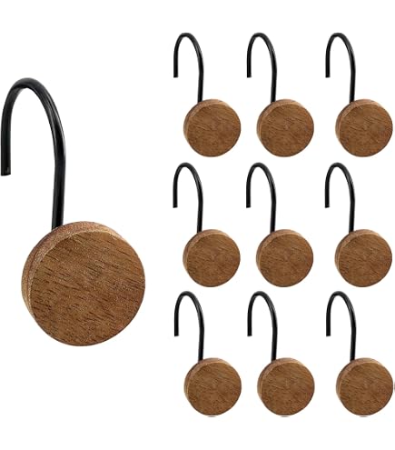 Boho Duschvorhanghaken Aus Rattan – 12 Stück, Natürliche Weidenkugeln, Für Standardstangen